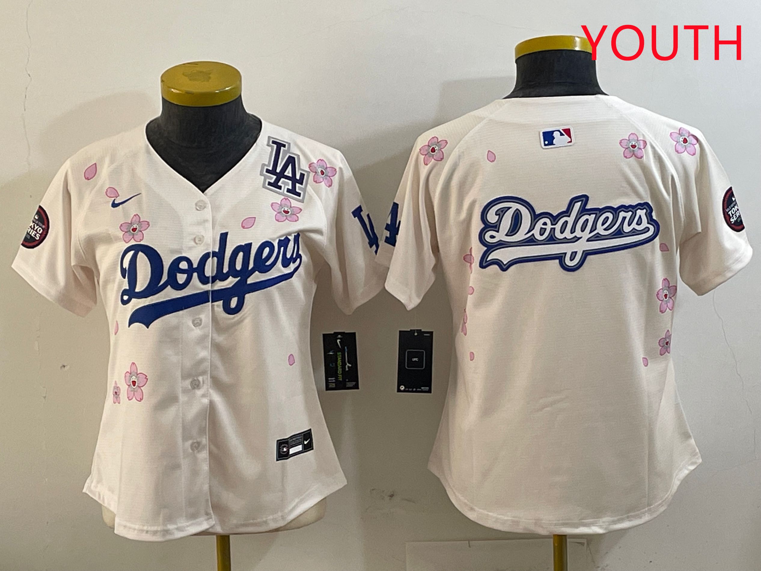 Youth Los Angeles Dodgers Blank Cream Sakura Edition 2025 Nike MLB Jersey style 16